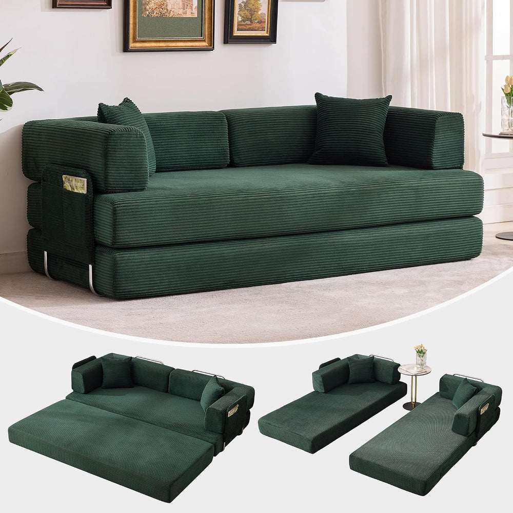 Garvee 5-in-1 Convertible Sofa Bed, 78.8" Modular Corduroy Sleeper with ...