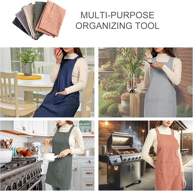 ELEZAY Aprons for Women with Pockets Plus Size Comfort Cross Back No Tie Cotton - Image 6
