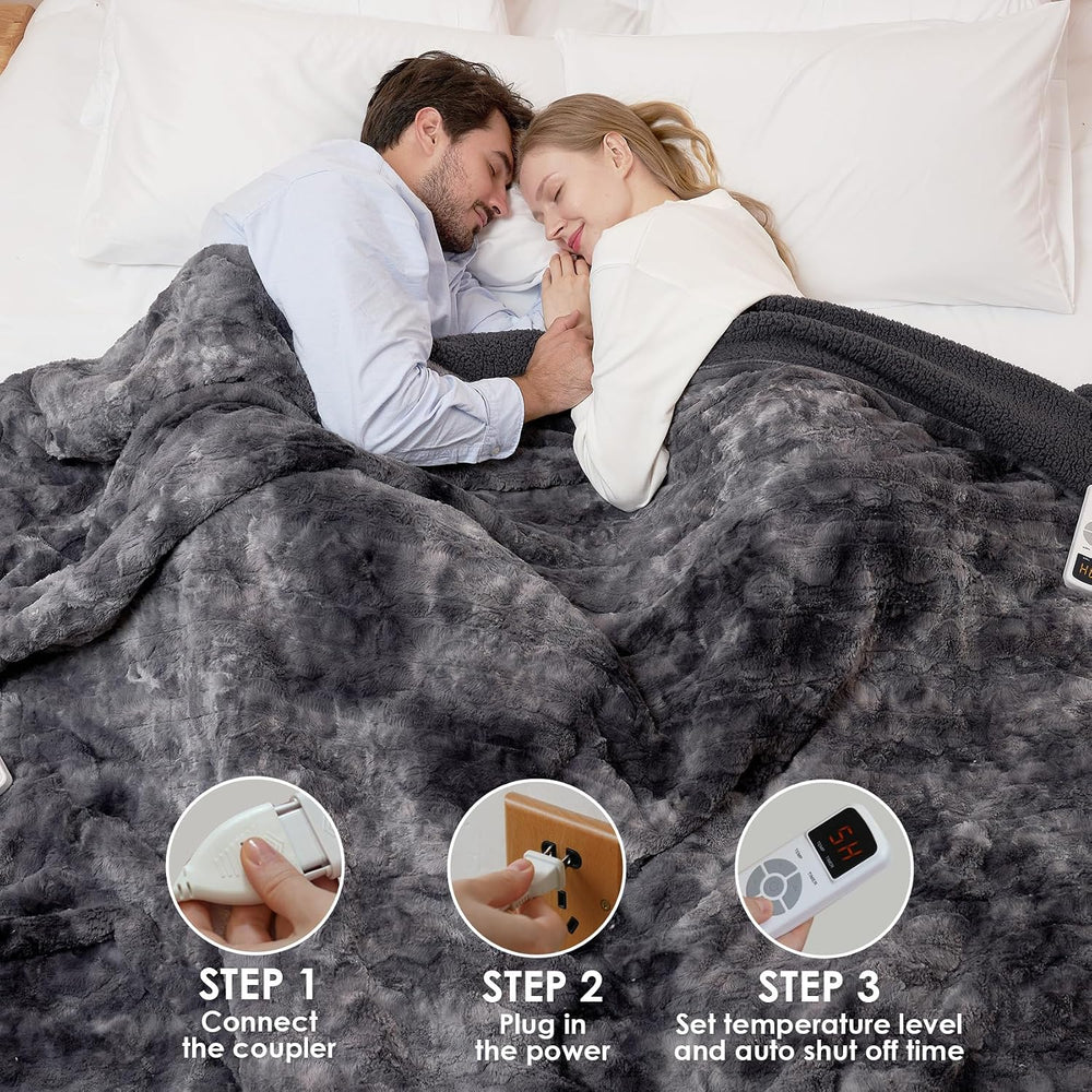 EHEYCIGA Electric Heated King Blanket, 9 Heat & 10H Auto-Off, Grey