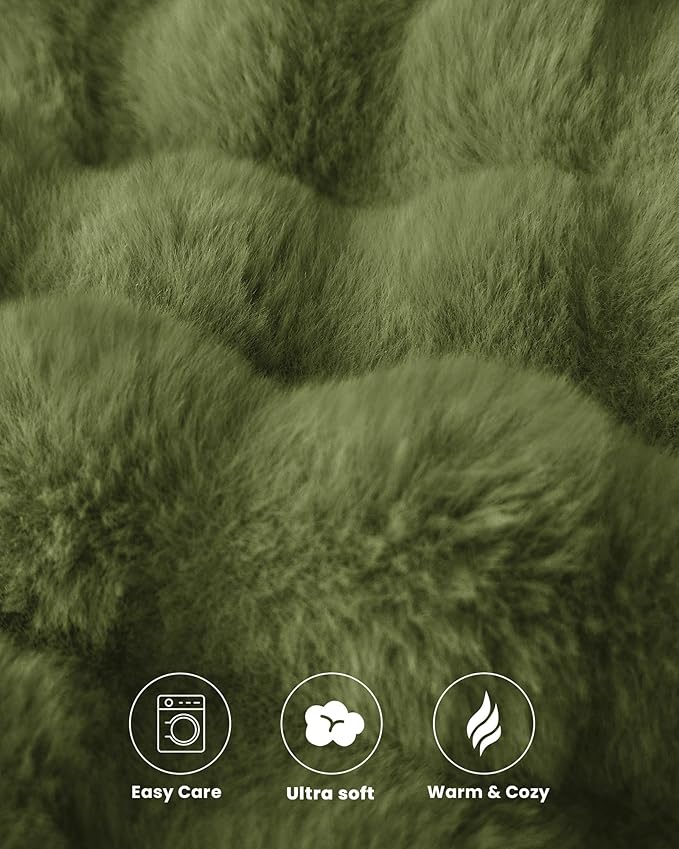 Ultra Soft Cozy Faux Fur Throw Blanket, Fuzzy Plush Thick Bubble Blanket - Image 5