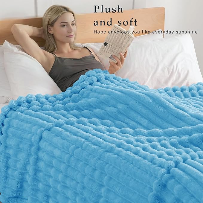 Exclusivo Mezcla Twin Size Flannel Fleece Blanket, Super Soft Striped Jacquard - Image 2