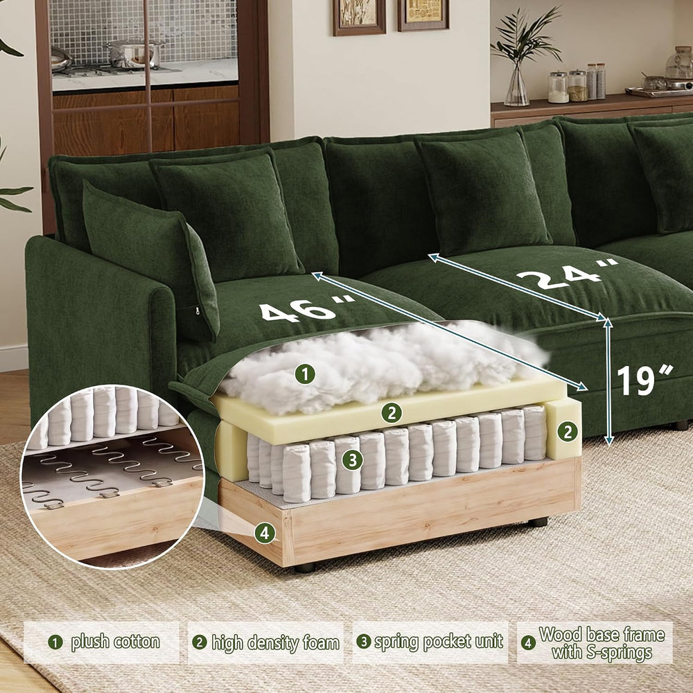 137” Oversized Cloud Sectional Sofa Couches for Living Room, Green