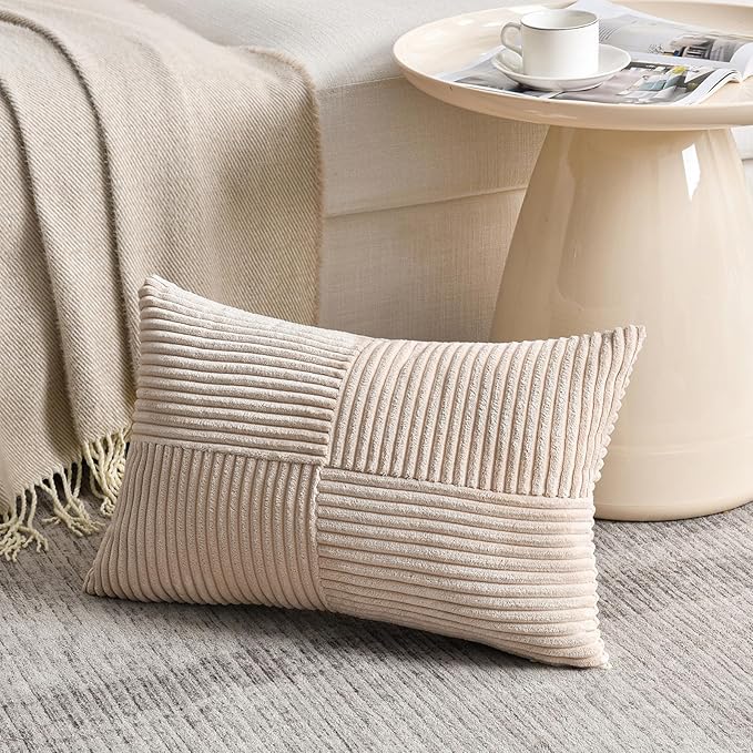Fancy Homi 2 Packs Tan Long Lumbar Decorative Throw Pillow Covers 16x24 Inch - Image 2
