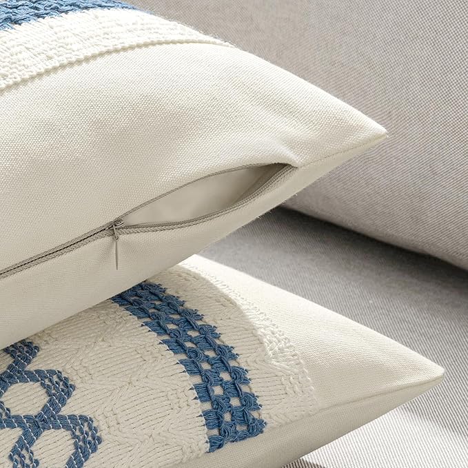 MIULEE Set of 2 Coastal Blue Boho Decorative Pillow Covers 18x18 Inch Farmhouse - Image 5