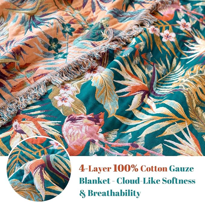 MSGKV Boho Throw Blanket for Couch 50"x60" 100% Cotton Jungle Animal Blanket - Image 3