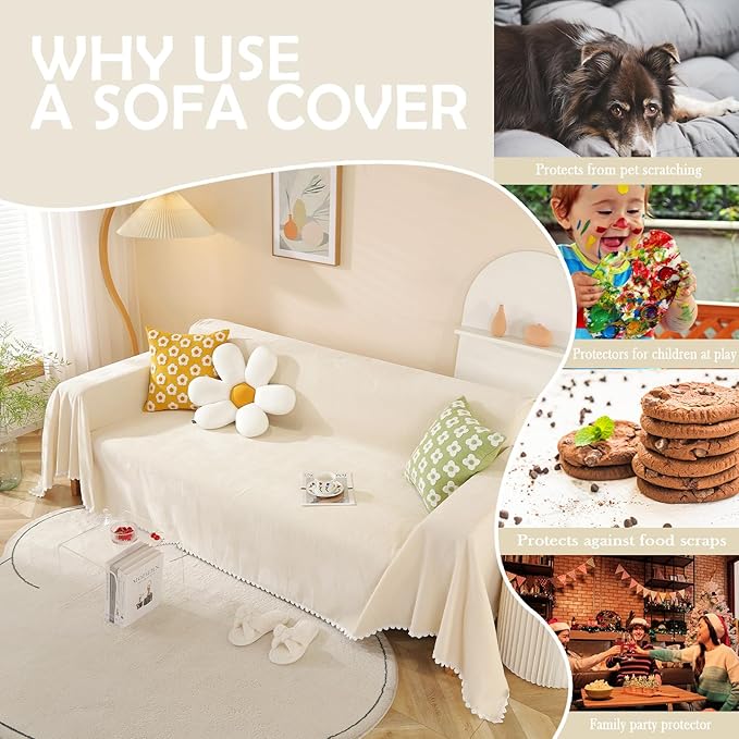 HANDONTIME Beige Couch Covers for 3 Cushion Sofa - Image 4