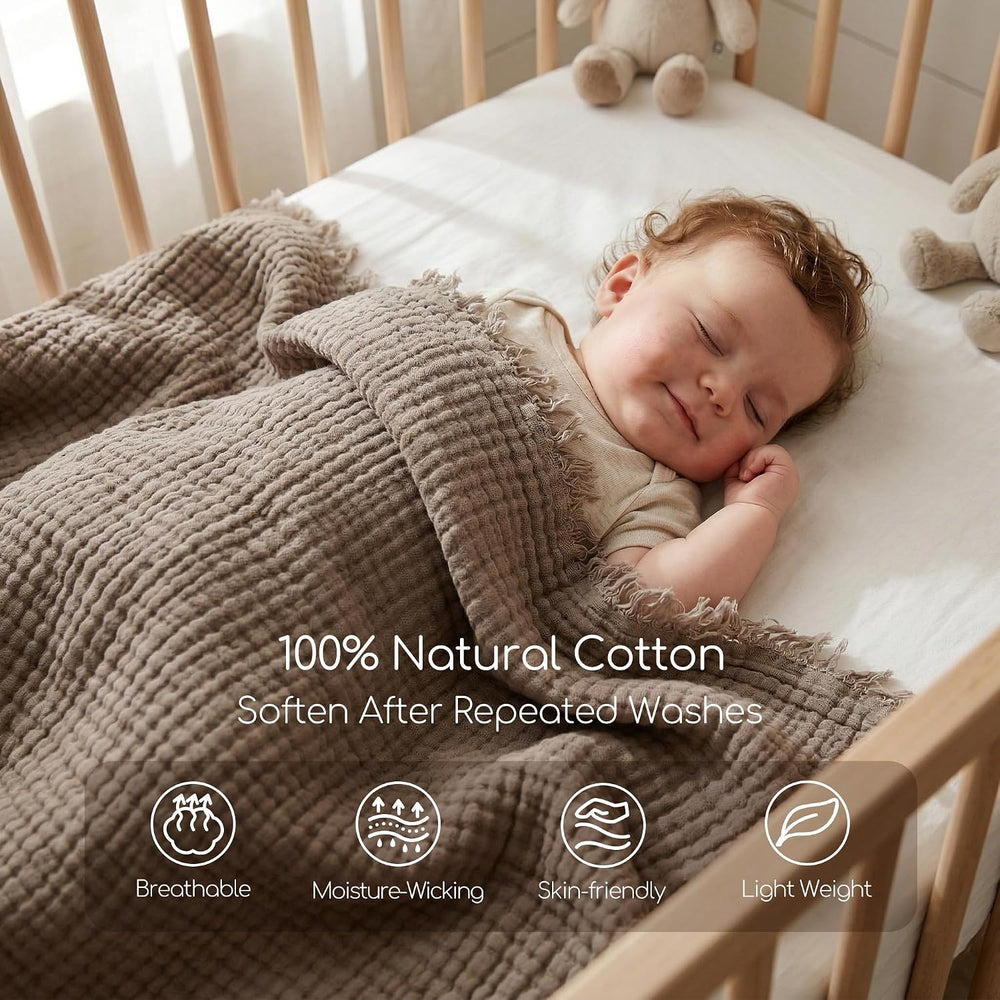 WDCOZY 100% Cotton Muslin Blanket Queen Size 4-Layer for Bed Breathable Light...
