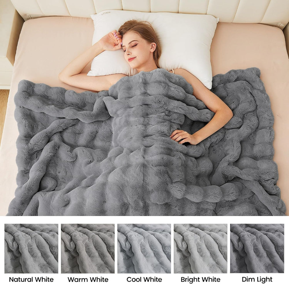Gray Blanket Twin Size 60x80 Soft Fluffy Faux Fur Bed Cover Fuzzy Plush Bubbl...