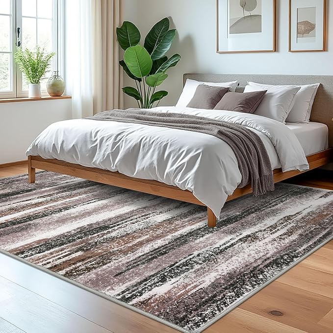 Lansny Modern Abstract 5x7 Machine Washable Area Rug Non-Slip Soft Bedroom - Image 2