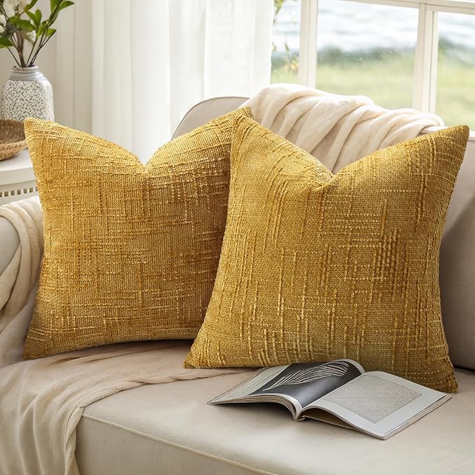 decorUhome Summer Mustard Yellow Chenille Throw Pillow Covers 20x20 Set of 2 - Image 9