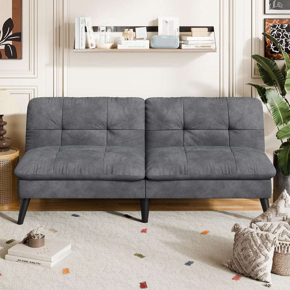 Vongrasig Small Futon Sofa Bed Velvet Futon Couch with Adjustable Backrest, C...