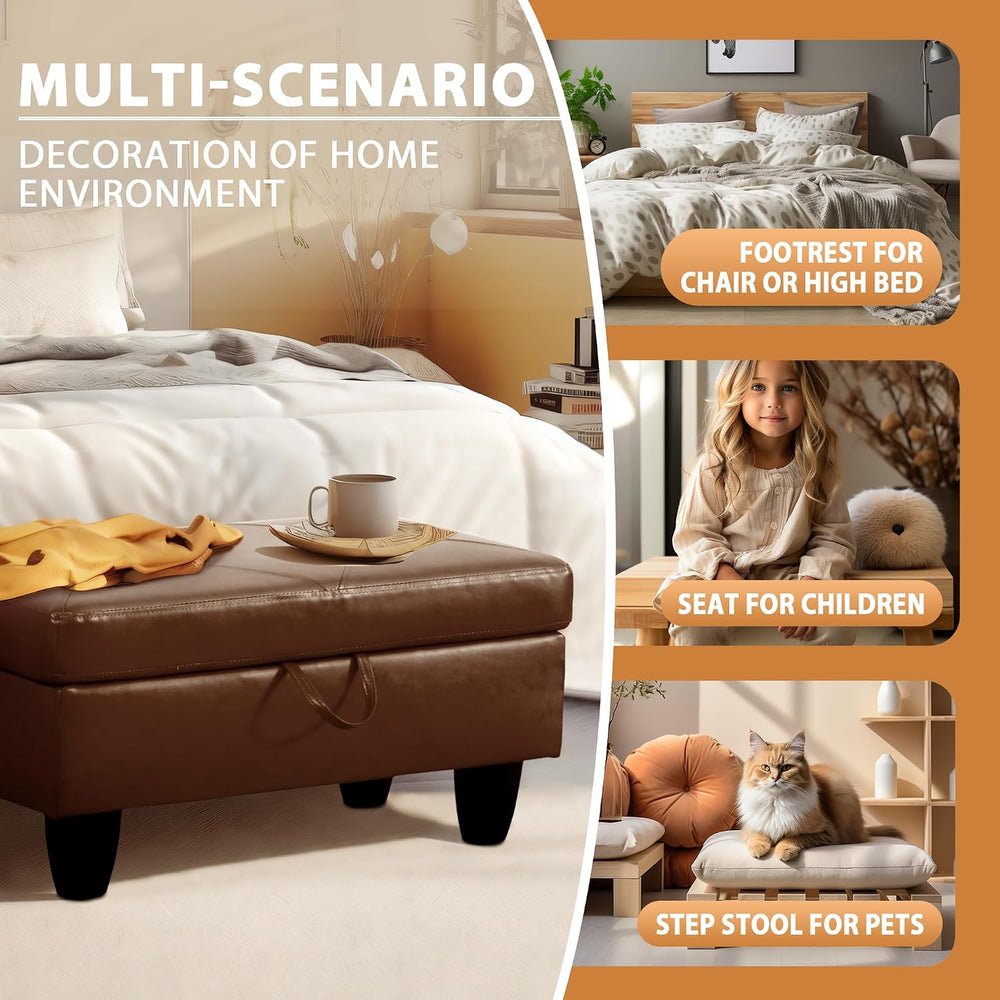 Ottoman Rectangular Storage Ottoman Bench, Faux Leather Footrest, Coffee Tabl...