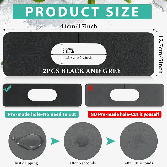 Tioncy 2 Pcs Faucet Mat Sink Splash Guard Oval-hole Oval Splash Pad - Image 2