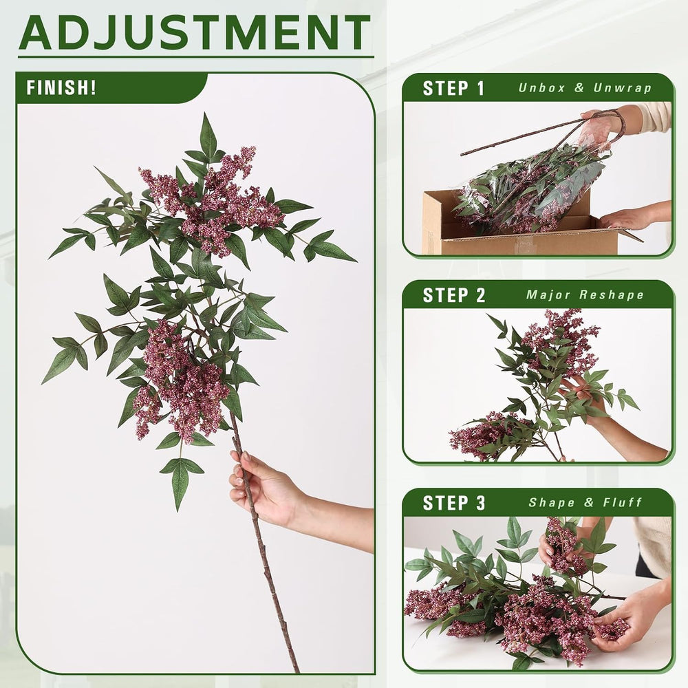 4 Pcs 36" Artificial Nandina Berry Stem, Fake Branches for Vase(Dusty Plum)