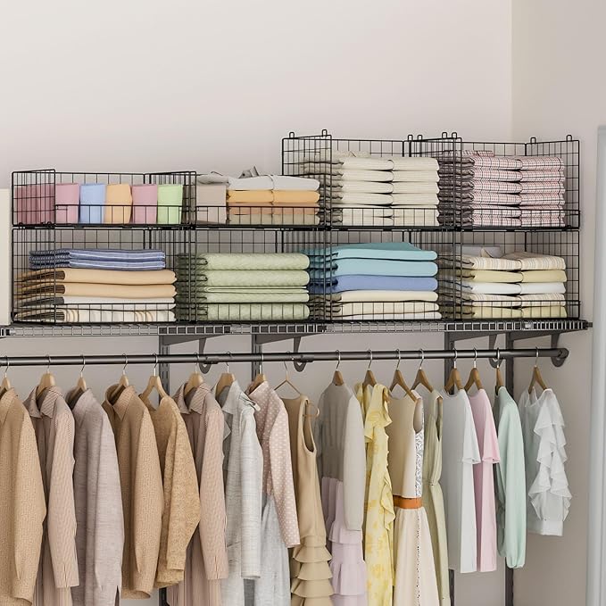 4 Tier Stackable Closet Organizers and Storage Shelves, Foldable Closet Shelf