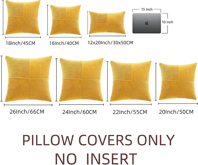 Fancy Homi 2 Packs Gold Yellow Euro Decorative Throw Pillow Covers 26x26 Inch - Image 6