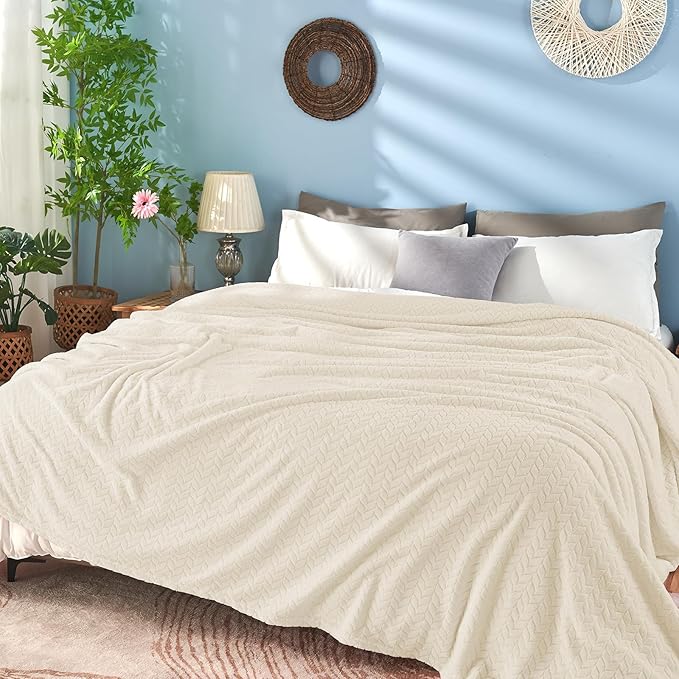 inhand Fleece Twin Blanket for Bed Cream White Throw Blanket for Couch Super - Image 4