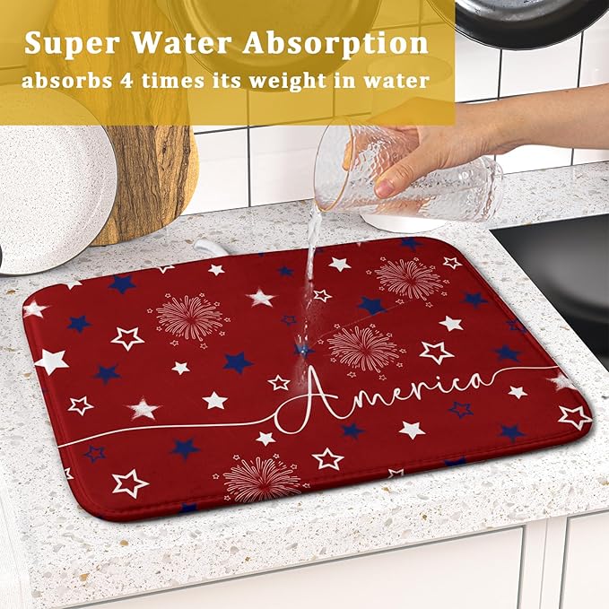 Giwawa 4th of July Dish Drying Mat 16"x18" Patriotic Usa Stars America Firework - Image 6