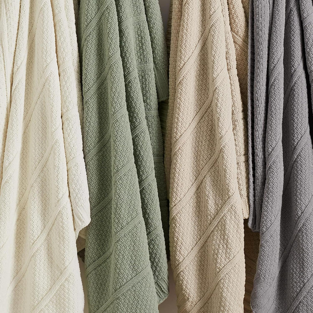 Premium Chenille Throw Blanket, Soft Cozy Moss Stitch Knit Blanket for Couch, Sofa, Chair, Home Decor, Cream White 50"x60"