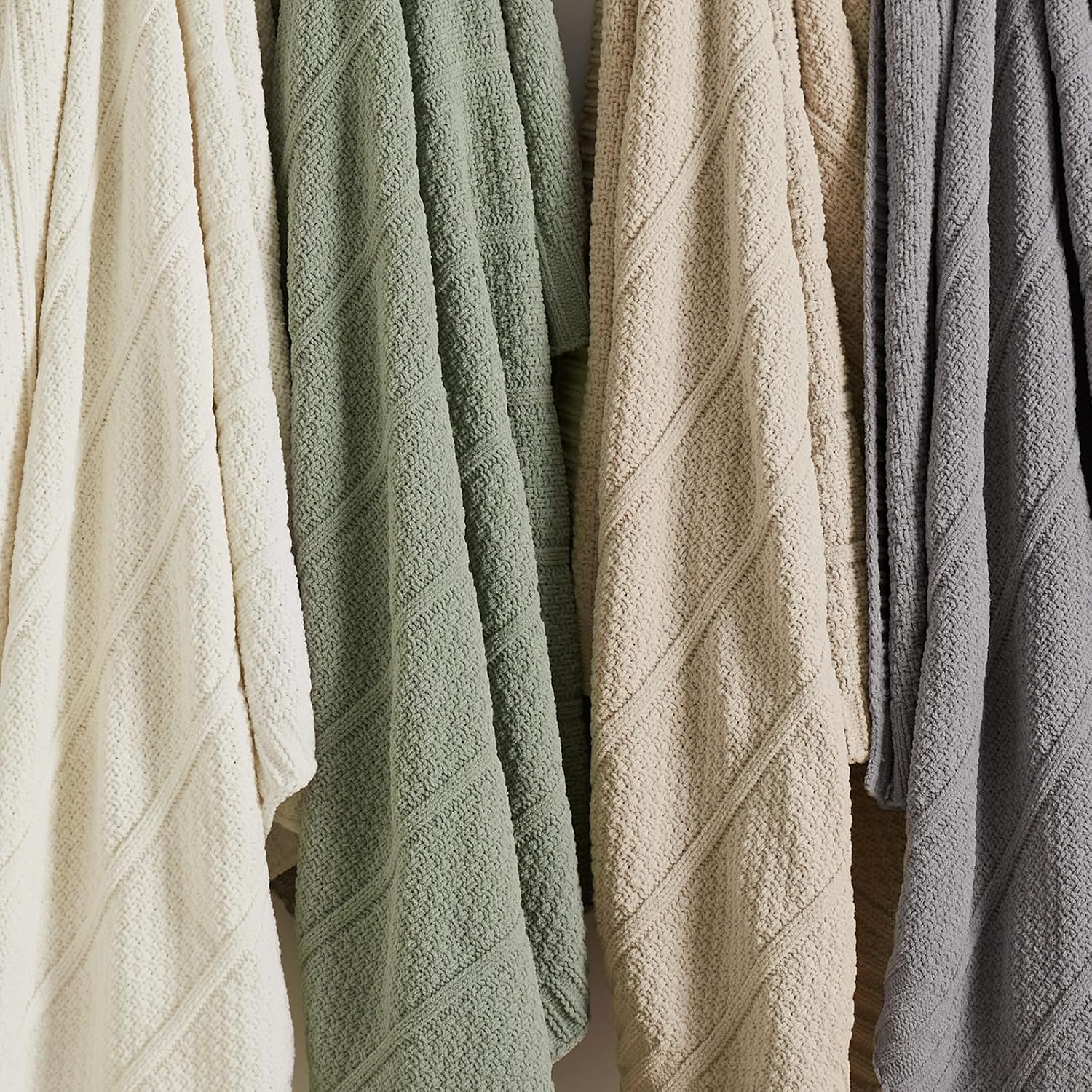 Premium Chenille Throw Blanket, Soft Cozy Moss Stitch Knit Blanket for Couch, Sofa, Chair, Home Decor, Cream White 50"x60"