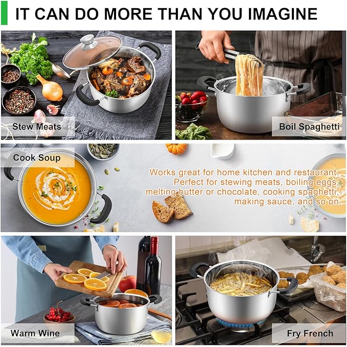 P&P CHEF 4 Qt Stockpot with Lid, Stainless Steel Cooking Stock Pot - Image 5
