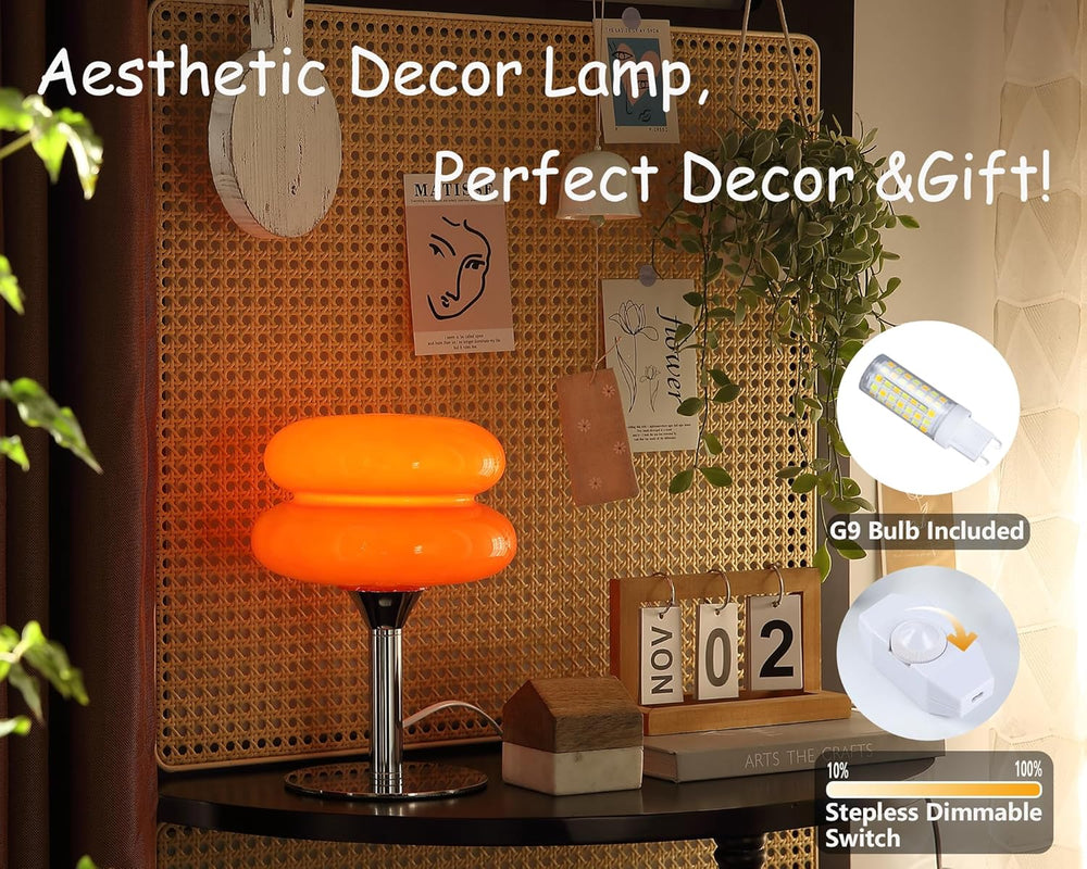 Glivpny Mushroom Lamp Table Lamp, Mid Century Modern Bedroom Lamps(Orange)