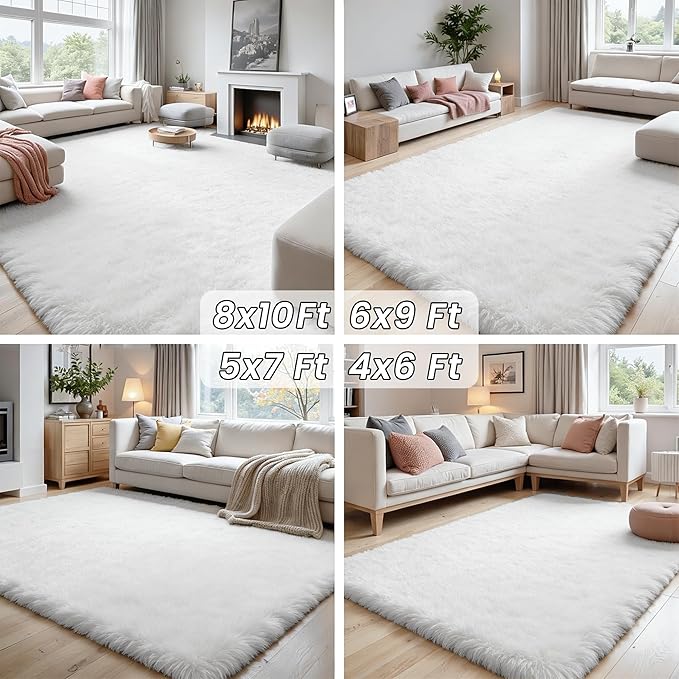4x6 Area Rugs for Living Room Rug: Soft Fluffy Shag White Rugs for Bedroom - Image 7