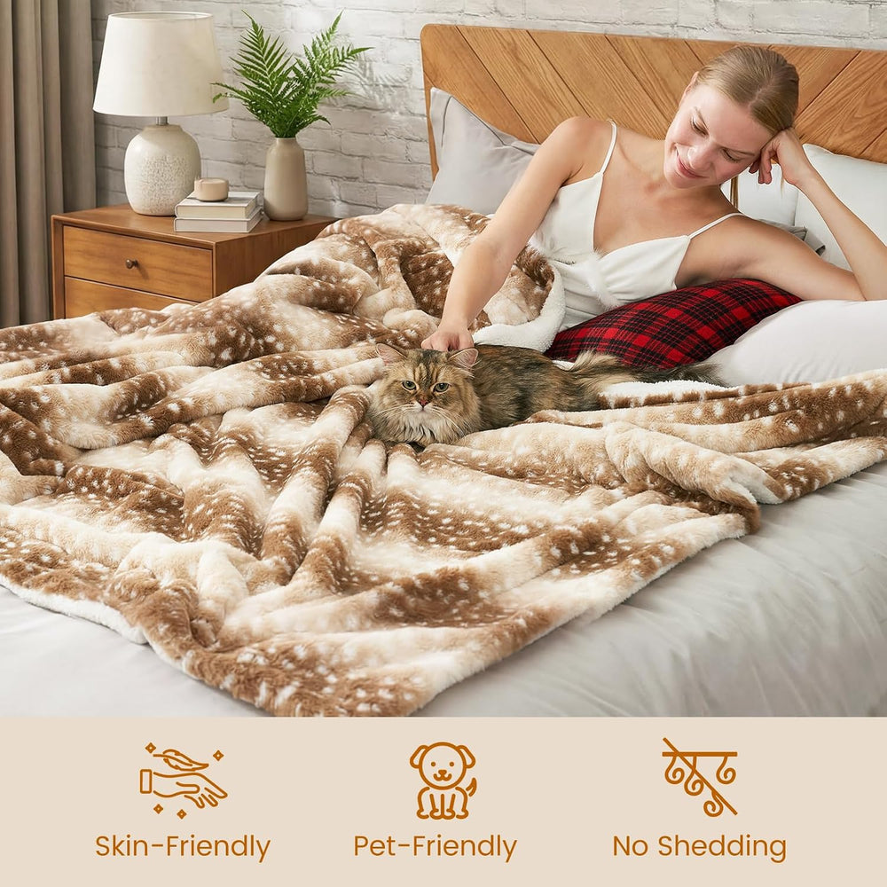 Cozy Bliss Deer Print Faux Fur Throw Blanket,50"×60", Brown Deer