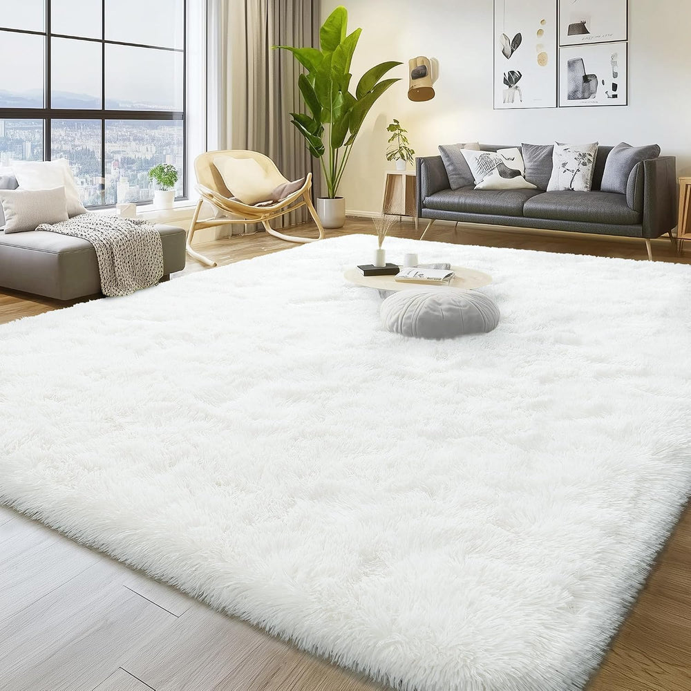 9x12 Large Area Rug, Cream White Soft Ultra Fluffy Plush Rug