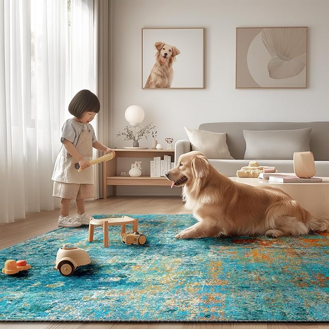 Washable Area Rugs 9'x12' Non-Slip Modern Abstract Soft - Image 8