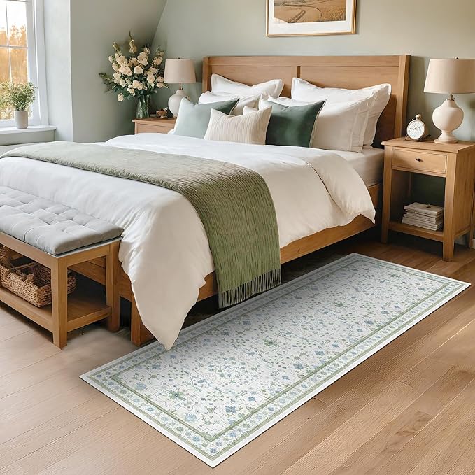 Hazo Haus Washable Oushak 2x6 Bathroom Runner Rug, Eclectic Boho Floral Pastel - Image 3
