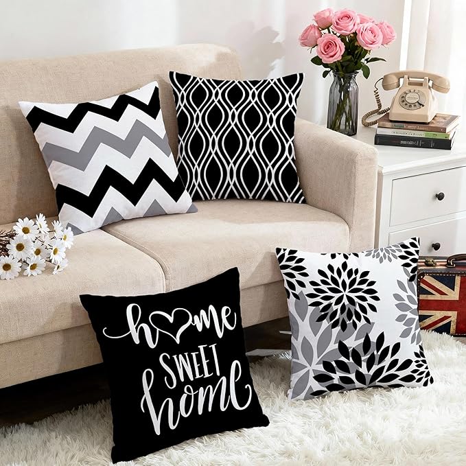 Hexagram Geometric Black Pillow Covers 18x18 Set of 4, Decorative Outdoor Boho - Image 5