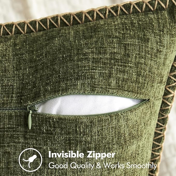 MIULEE Pack of 2 Couch Throw Pillow Covers 16x16 Inch Olive Green Farmhouse - Image 3