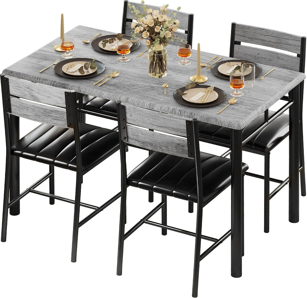 IRONCK Dining Table Set for 4, Wood Kitchen Table with Upholstered Chairs for...