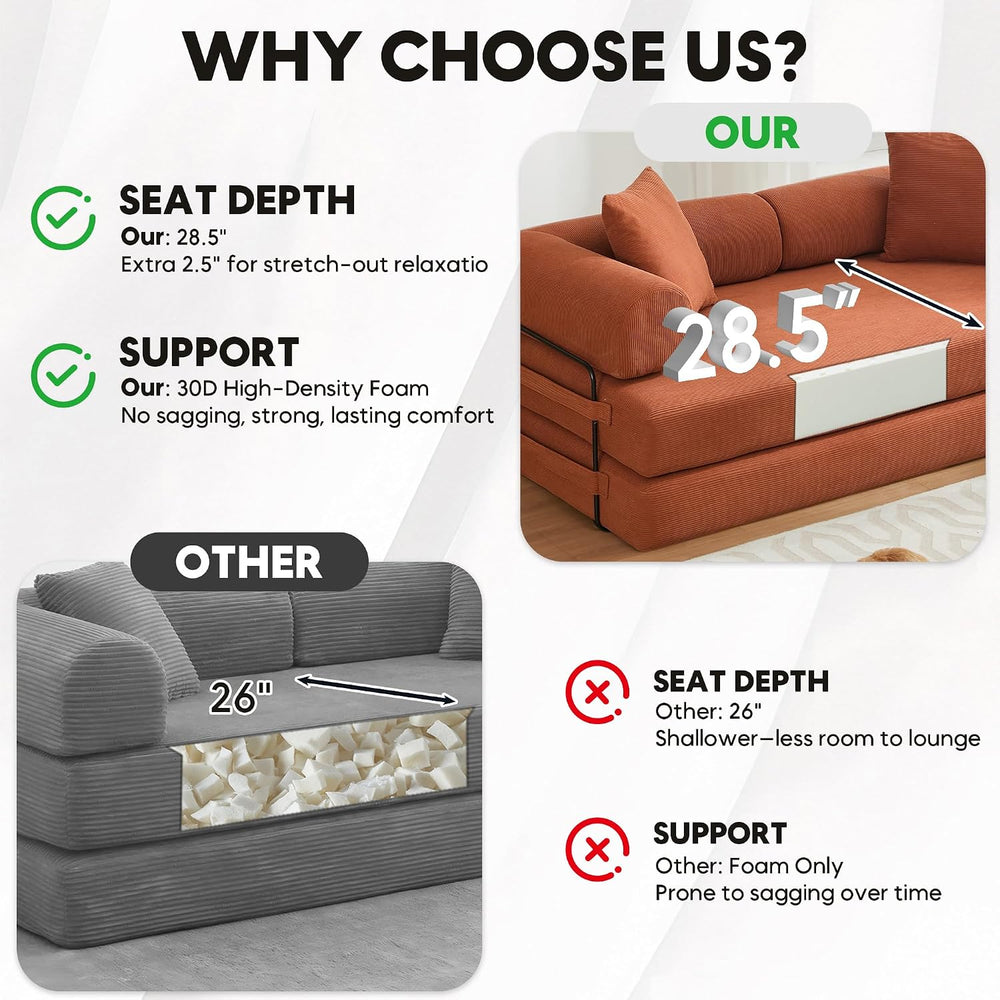 78" Convertible Futon Sofa Bed, Boneless Couches for Living Room, Orange