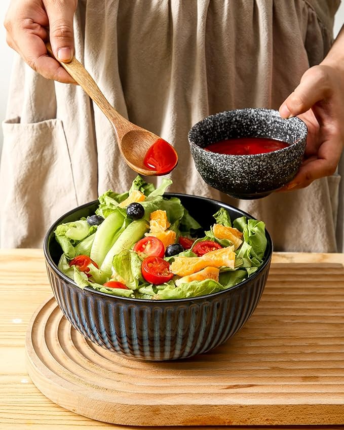 Hasense Large Salad Bowls of 2, Porcelain 60 Oz Serving Bowl 8 Inch