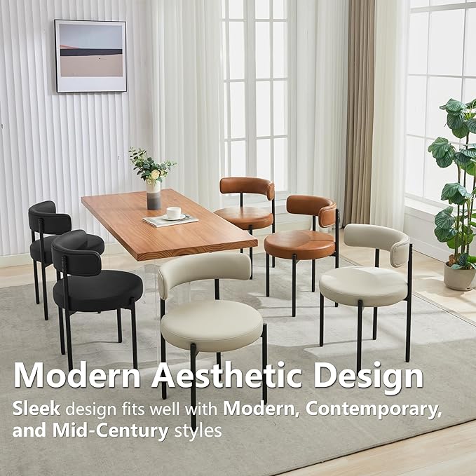 Faux Leather Dining Chairs Set of 4, Mid Century Modern Dining Room Chairs wi...