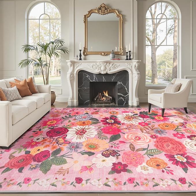 Washable Area Rug 8x10 Pink, Large Soft Rugs - Image 2