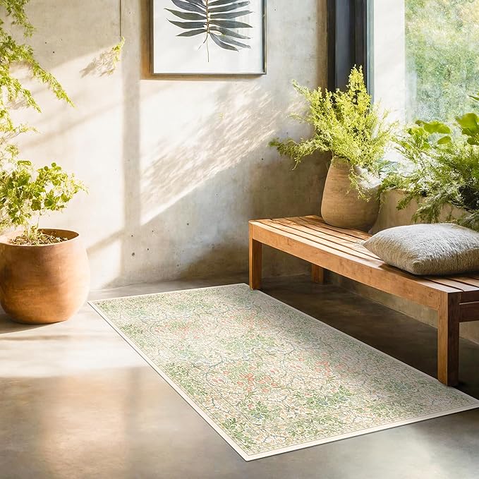 Washable Neutral Floral Living Room Rug, 3x5 Area Rugs - Image 8