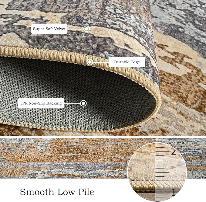 Toneed Abstract Area Rug Modern Washable Rug Soft Non Slip Rug Low Pile - Image 5