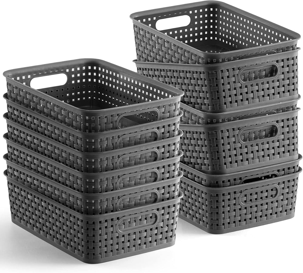 [ 12 Pack ] Plastic Storage Baskets - Small Pantry Organization and Storage B...