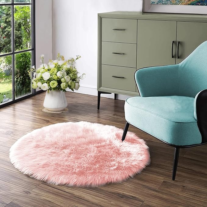Latepis Fluffy Pink Round Rugs 6ft Circle Rug - Image 7