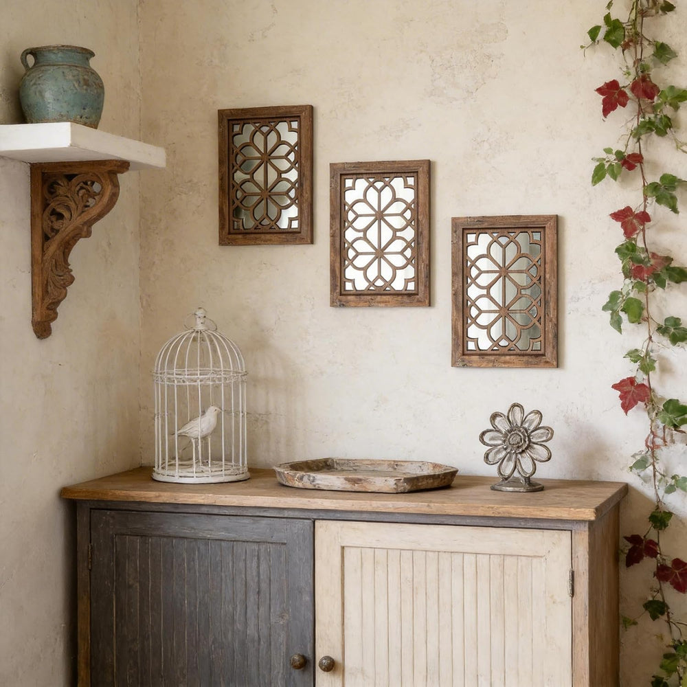 Set of 2 11x15 Inch Rectangular Shatterproof Maroon Decorative Wall Mirrors, ...