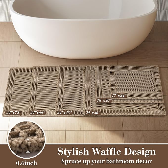 RESARE Waffle Bathroom Runner Rugs, Super Absorbent Bath Mat Non Slip Washable - Image 5