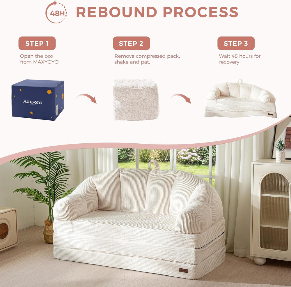 MAXYOYO Folding Sofa Bed with Backrest, Boneless Fold Out Couch with Handle
