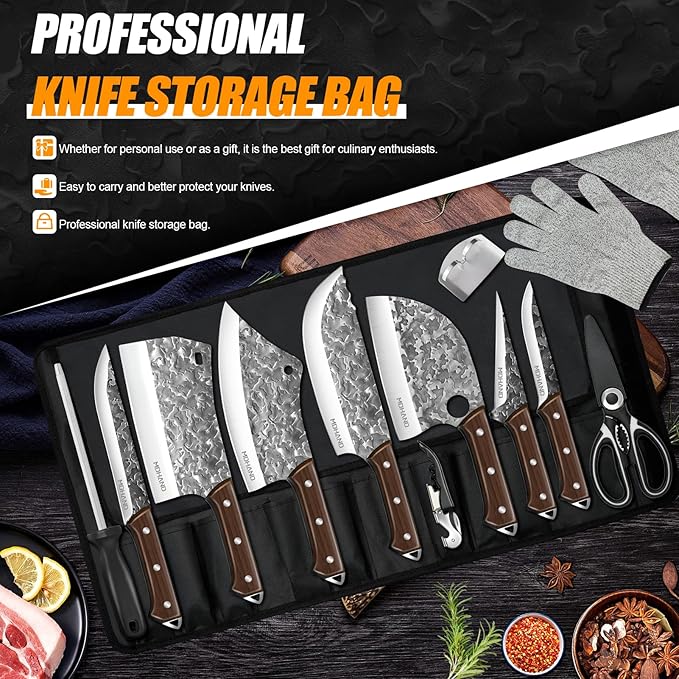 MDHAND Butcher Knife Set, Heavy Duty Meat Cleaver, Fillet Knives, Meat Cutting