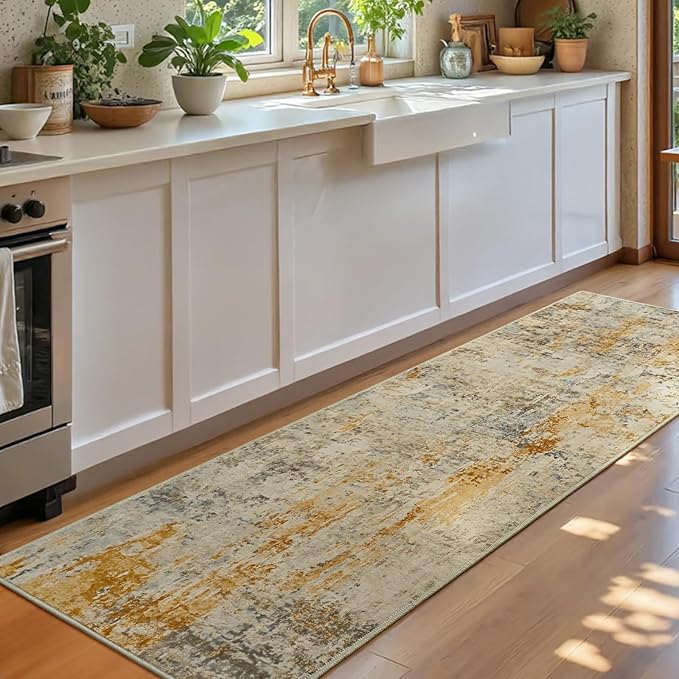 Runner Rug for Kitchen Beige Hallways Runner Rug Non Slip 2'6''x8' Washable - Image 2