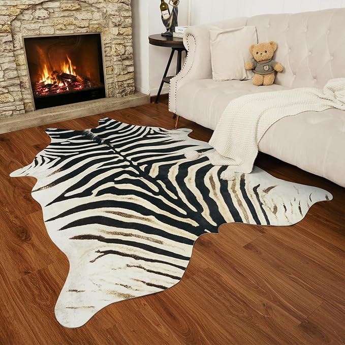 AROGAN Western Faux Fur Zebra Rug, 5.2x6.3 Feet Premium Animal Skin Print Rug - Image 9
