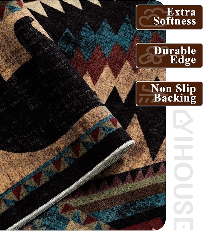 YIHOUSE Rustic Cabin Area Rug for Living Room 8x10, Machine Washable Lodge Bear - Image 5