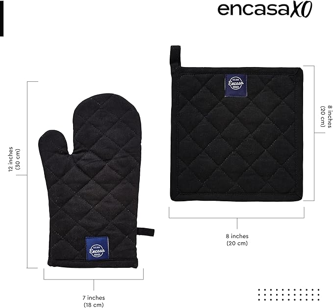 Encasa XO Heat Resistant 100% Cotton Oven Glove & Potholder Set - Image 2
